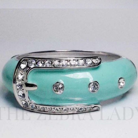 Aqua Enamel Belt Crystal Hinge Bracelet Breakfast at Tiffany's Style belt buckle - Picture 2 of 3